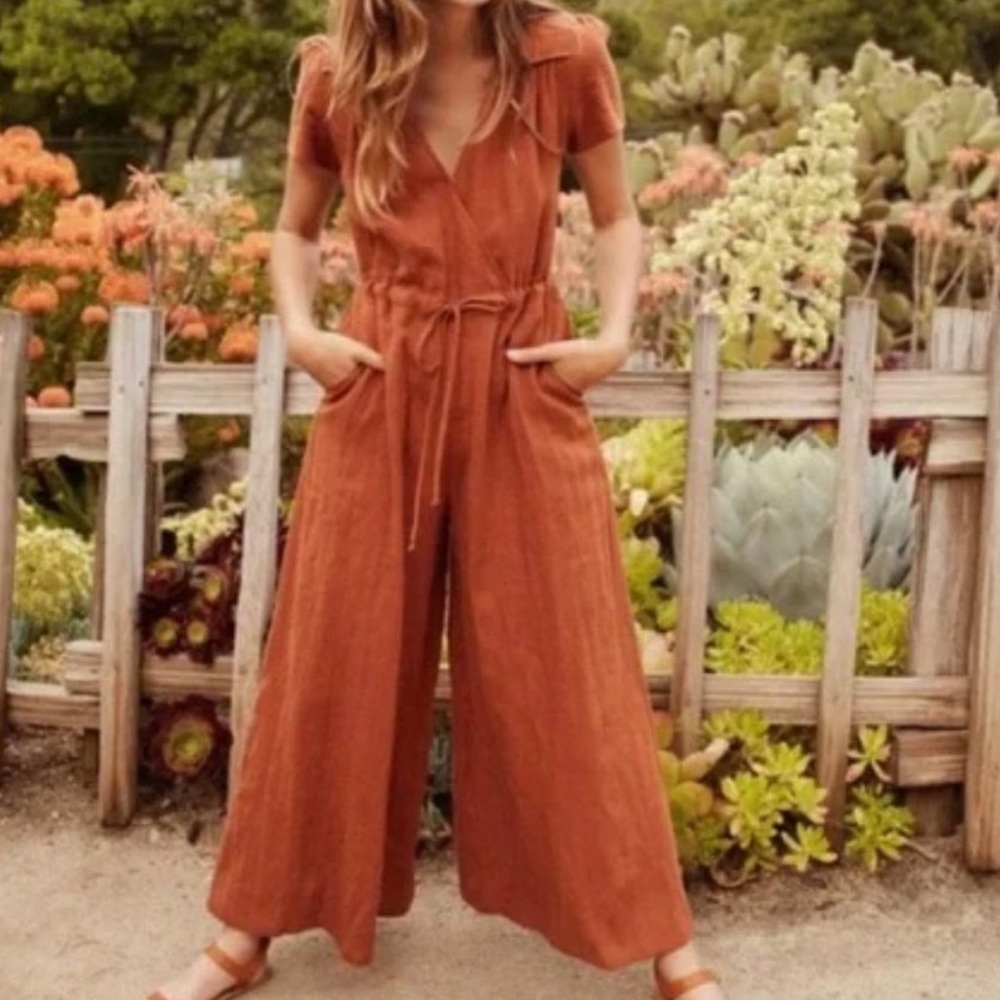 Christy Dawn The Dawn Boho Women's Rust Wide Leg Jumpsuit - Picture 2 of 5